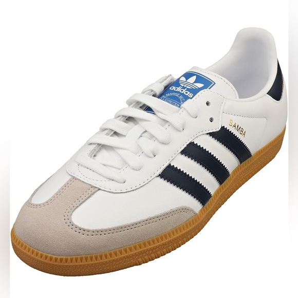 adidas Samba Og Men's 3-Stripes Retro Contrast 70S Trainers (White Navy - Picture 2 of 4